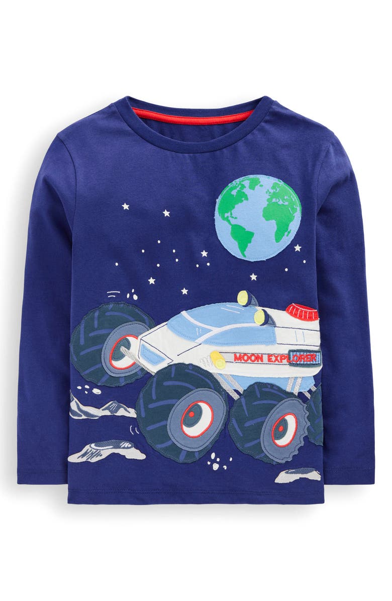 Mini Boden Kids' Appliqué Long Sleeve T-Shirt, Main, color, Twilight Blue Moon Explorer