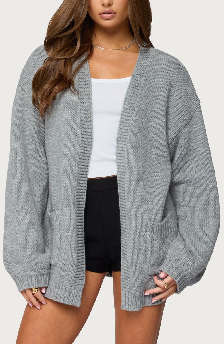 EDIKTED Julian Oversize Open Front Cardigan, Main, color, Gray-Melange