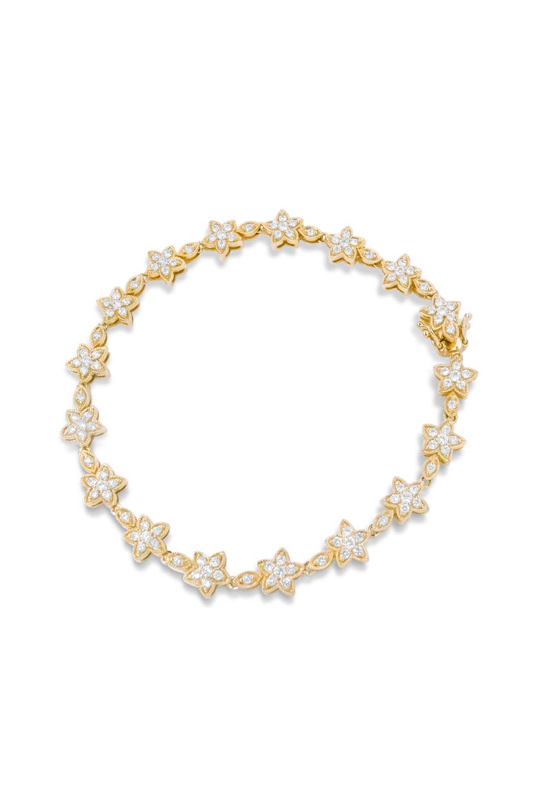 14K Gold 1 1/5 Cttw Round Diamond Floral Star-Shaped Link Bracelet, Alternate, color, Yellow