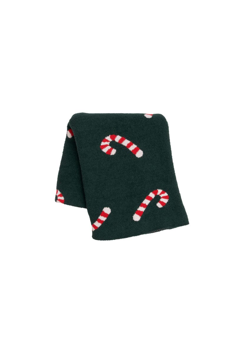 Candy Cane Christmas Knitted Throw Blanket, Main, color, Green