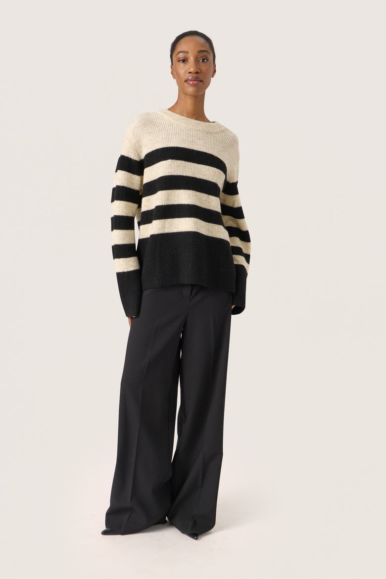 SLSelta Knitted Striped Pullover, Alternate, color, Sandshell w Black stripe