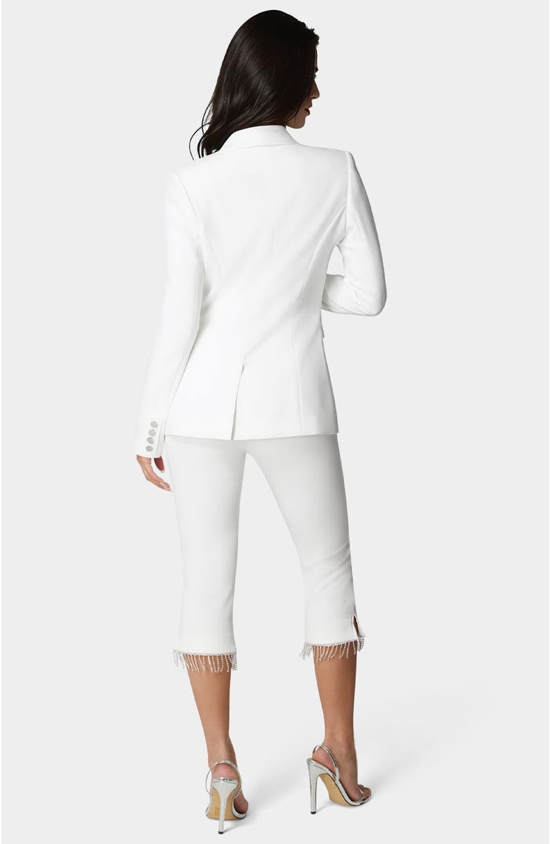 bebe Mid Waist Rhinestone Fringe Capri, Alternate, color, White Alyssum