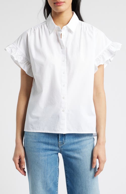 CASLONR CASLON(R) RUFFLE SHORT SLEEVE BUTTON-UP SHIRT