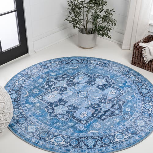 Jonathan Y Maris Ornate Medallion Machine-washable Round Area Rug In Blue/navy