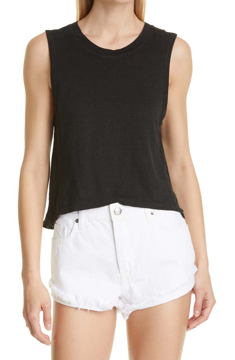 FRAME Swingy Crop Organic Linen Muscle Tank, Main, color, 