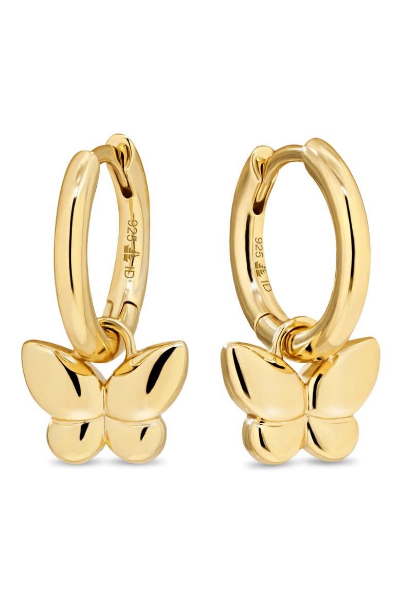 Butterfly Hoop Earrings in Rhodium Plated Sterling Silver, Main, color, GOLD