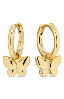 Butterfly Hoop Earrings in Rhodium Plated Sterling Silver
