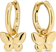 DEVATA Butterfly Hoop Earrings in Rhodium Plated Sterling Silver