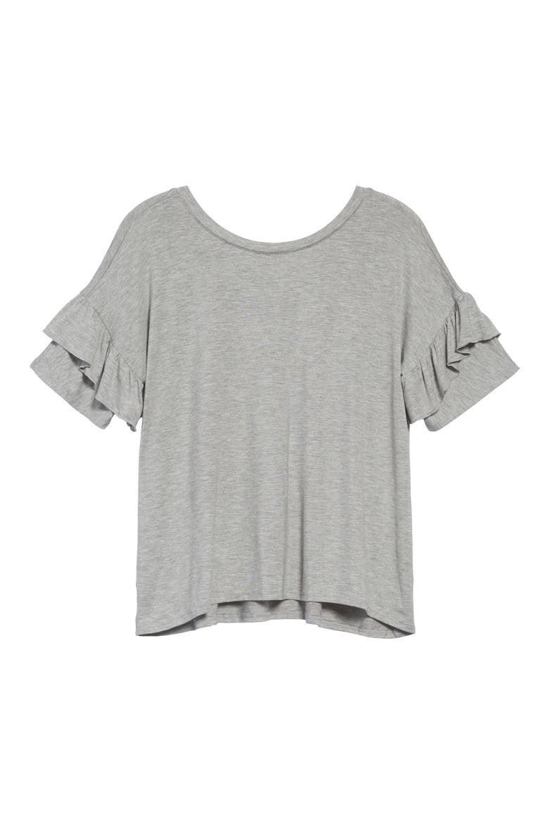 Ruffle Sleeve Tee, Alternate, color, GREY HEATHER