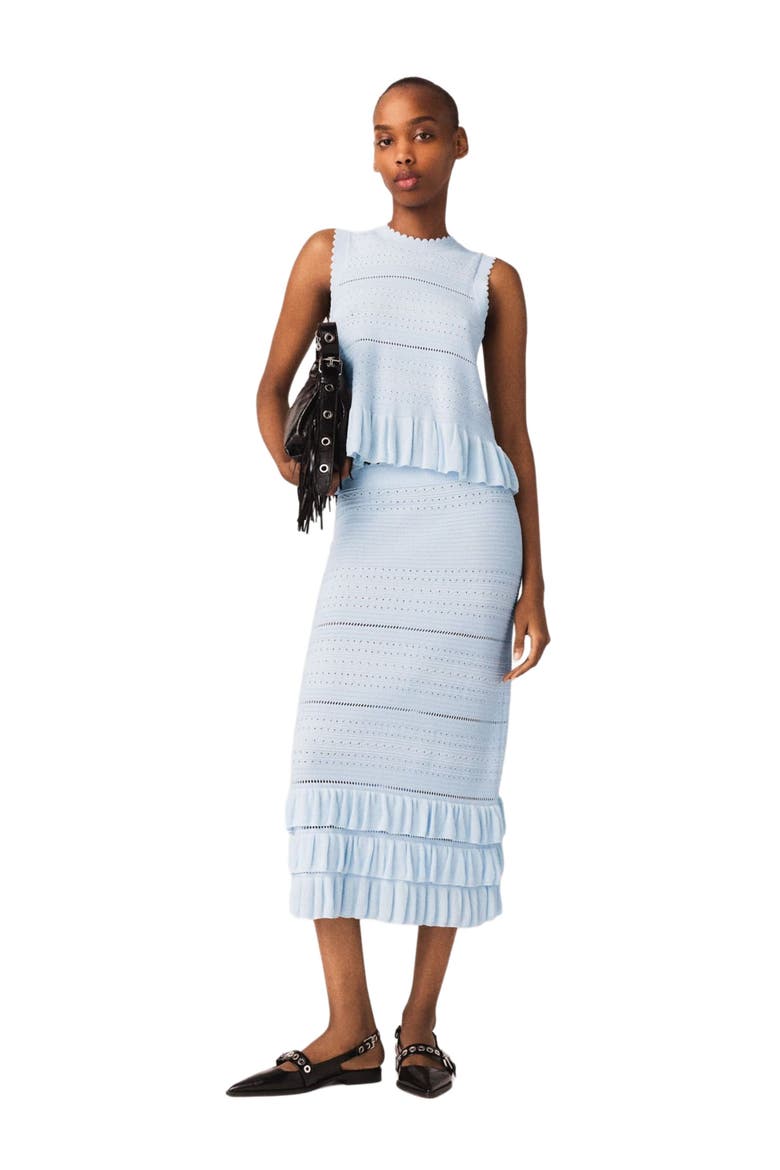 Long ruffled knit skirt, Main, color, Blue sky