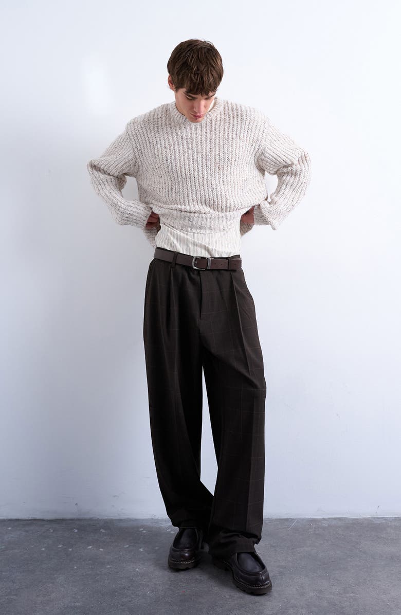 Topman Relaxed Fit Ribbed Knit Sweater, Alternate, color, Ecru