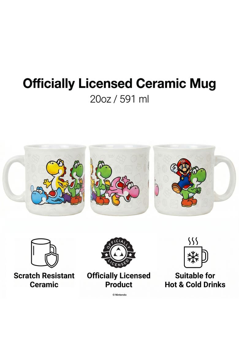 20 oz Super Mario Mario & Yoshi Ceramic Camper Mug, Alternate, color, White