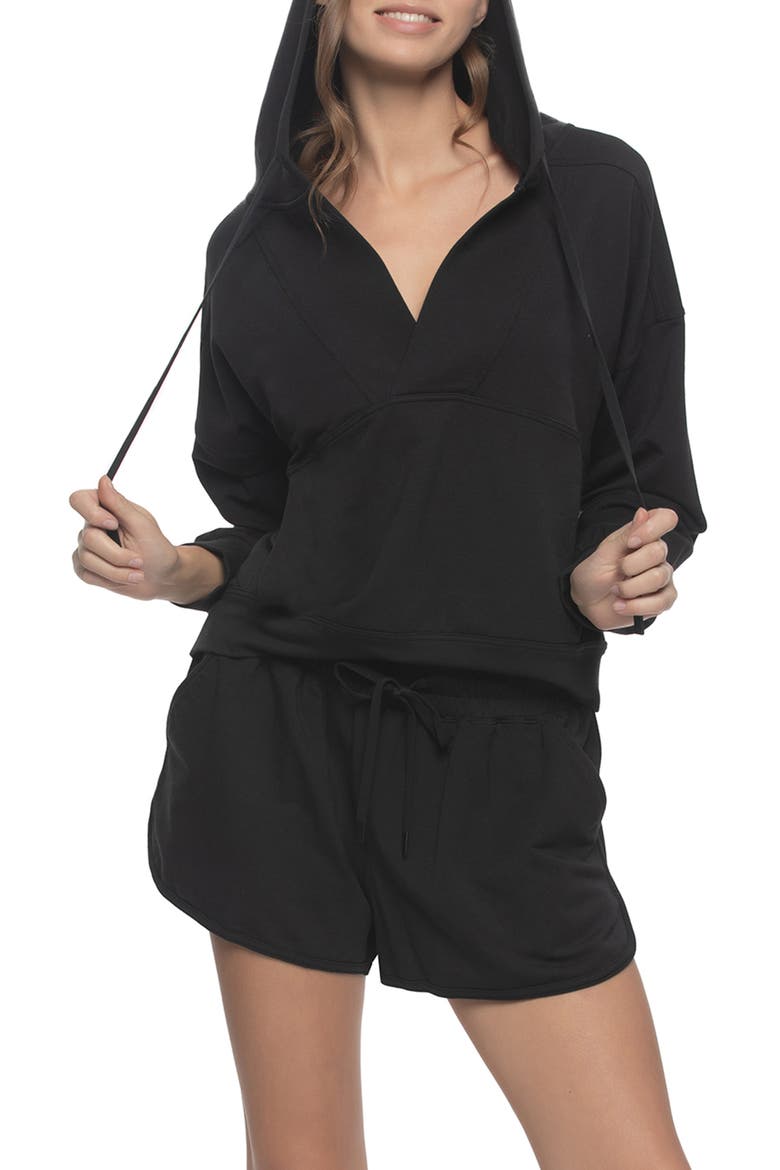Kimora Relaxed Fit Cotton Blend Terry Hoodie & Shorts Pajamas, Main, color, BLACK