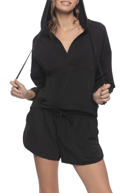 Kimora Relaxed Fit Cotton Blend Terry Hoodie & Shorts Pajamas