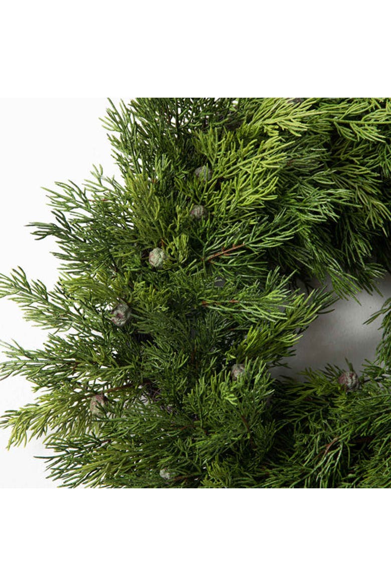 Seeding Real Touch Juniper Berry Faux Greenery Front Door Mantle Wreath, Alternate, color, Green