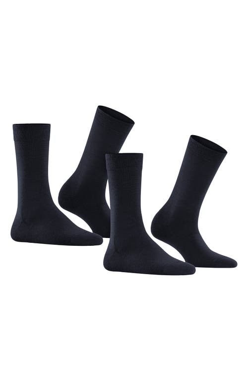 Falke Softmerino 2-pack Virgin Wool & Cotton Blend Crew Socks In Dark Navy