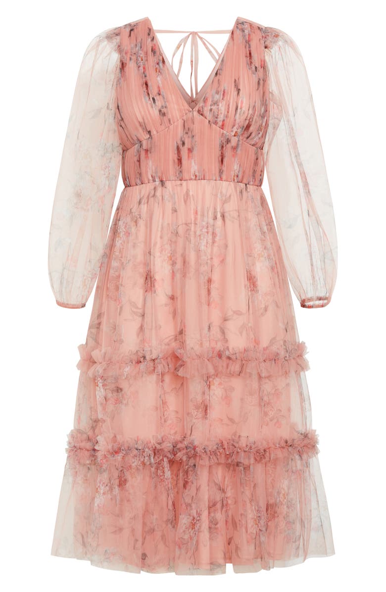 City Chic Kitty Long Sleeve Tulle Maxi Dress, Alternate, color, 