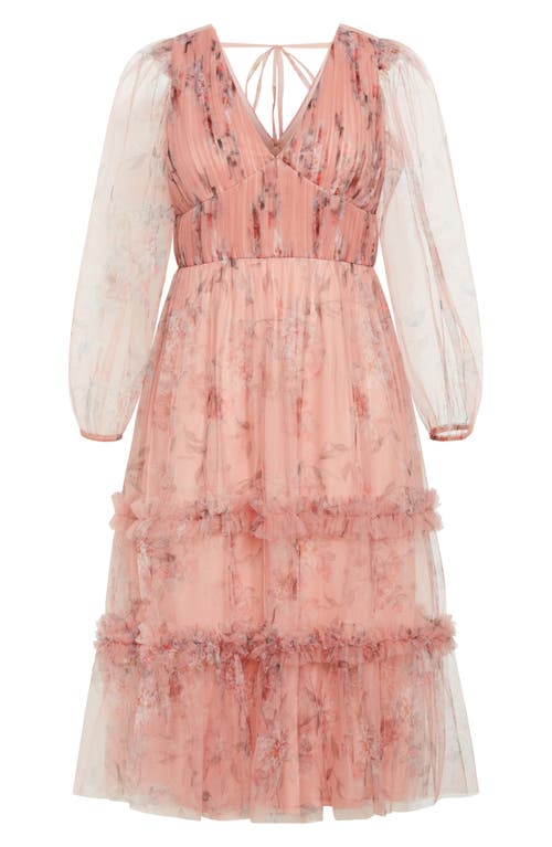 City Chic Kitty Long Sleeve Tulle Maxi Dress In Posie Floral Black