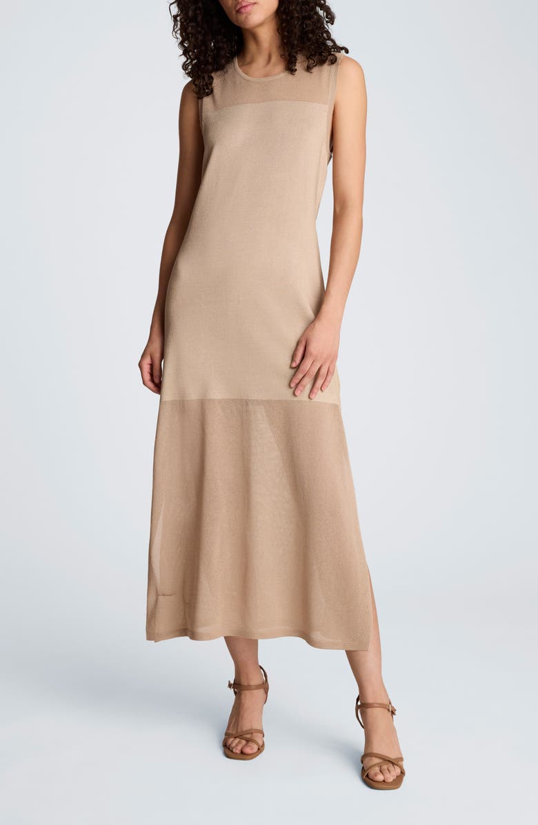 Kenneth Cole Semisheer Sleeveless Knit Dress, Main, color, Timeless Taupe