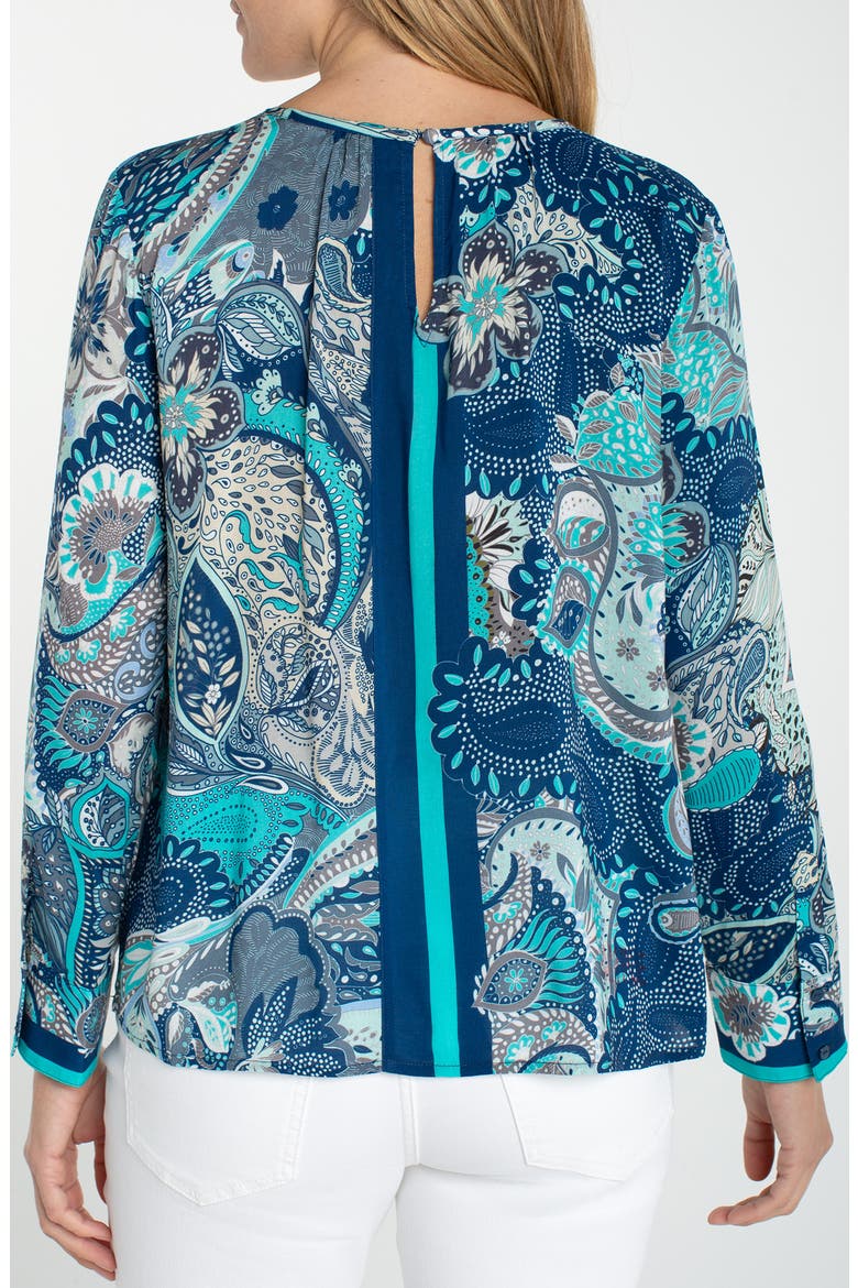 Print Keyhole Top, Alternate, color, AQUA BLUE