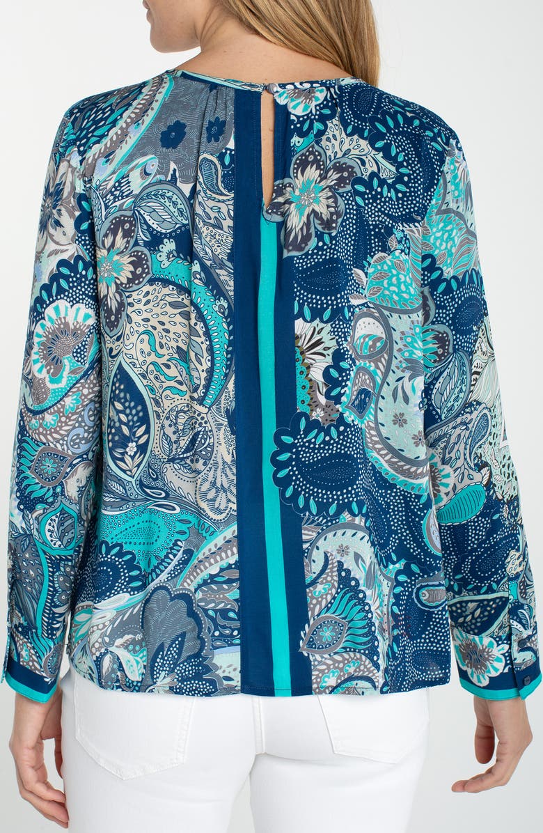 Liverpool Los Angeles Print Keyhole Top, Alternate, color, Aqua Blue Mlt