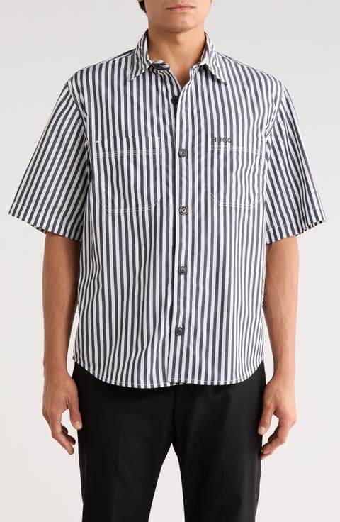 Eratino Stripe Short Sleeve Button-Up Shirt