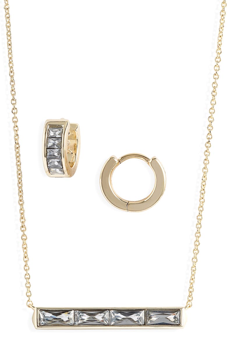 Kendra Scott Three-Piece Necklace & Earrings Set, Alternate, color, Gold White Crystal