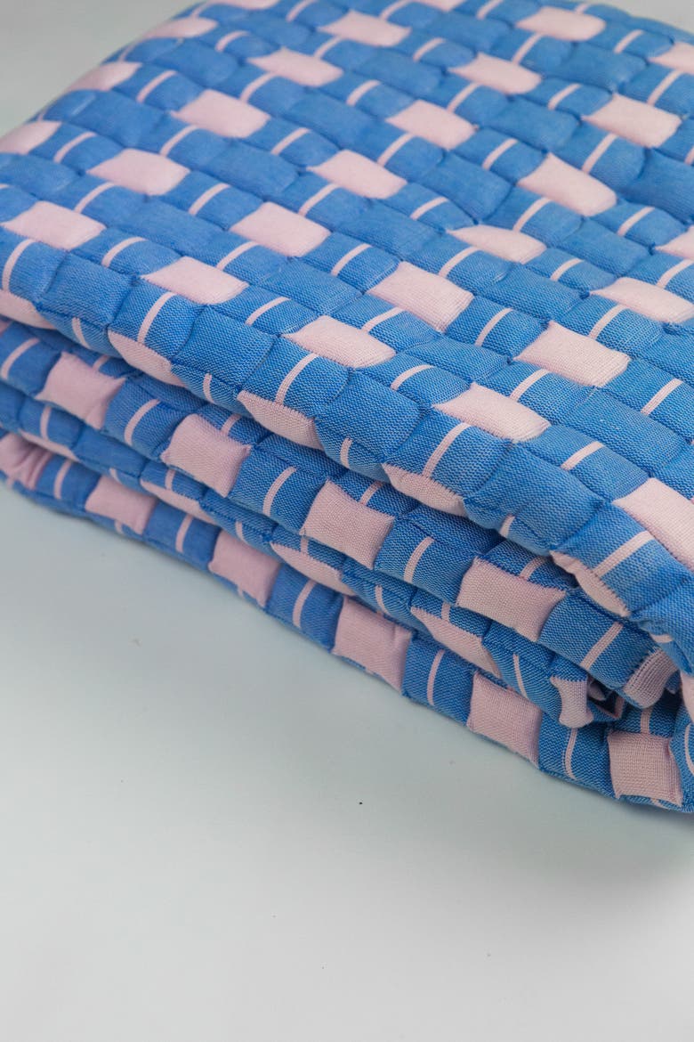 Quilted Sujani Checkered Throw Blanket, Alternate, color, Blue