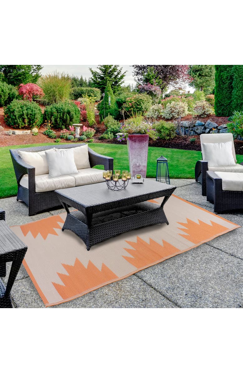 Northlight 4' x 6' Orange and Beige Southwestern Print Rectangular Outdoor Area Rug, Alternate, color, 