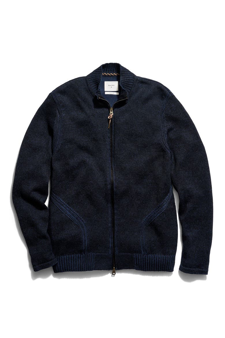 Linen & Cotton Track Zip Cardigan, Main, color, NAVY