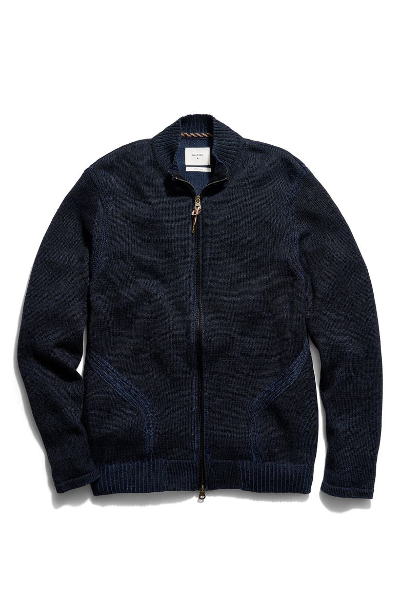 Billy Reid Linen & Cotton Track Zip Cardigan, Main, color, Navy