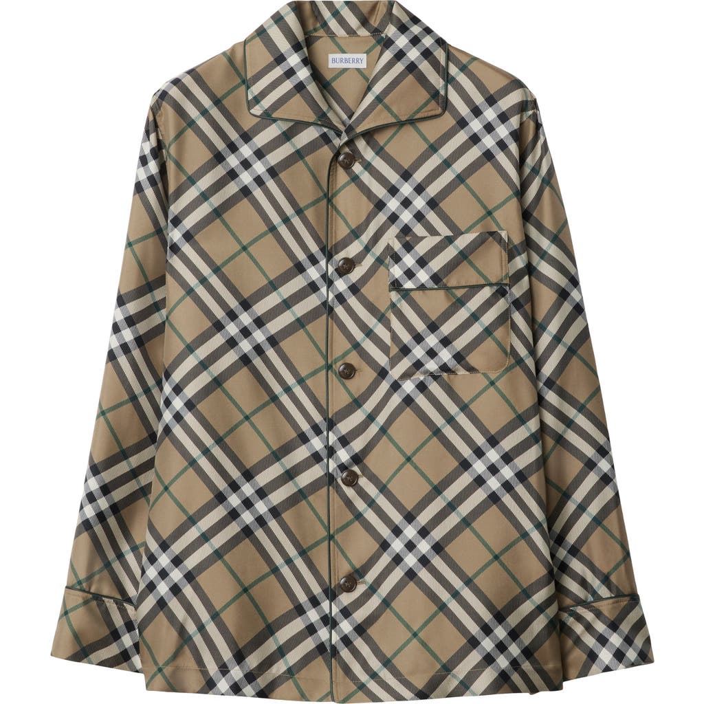 Burberry Check Silk Pyjama Shirt In Brown