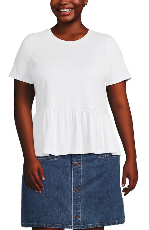 Plus Size Short Sleeve Lightweight Jersey Crew Neck Peplum Tee