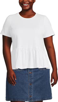 Lands' End Plus Size Short Sleeve Lightweight Jersey Crew Neck Peplum Tee
