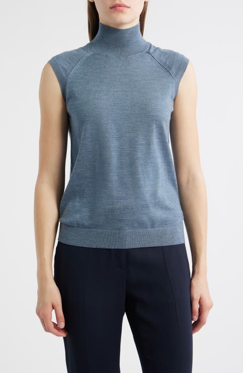 Hugo Boss Boss Fipini Turtleneck Sleeveless Virgin Wool Sweater In Blue