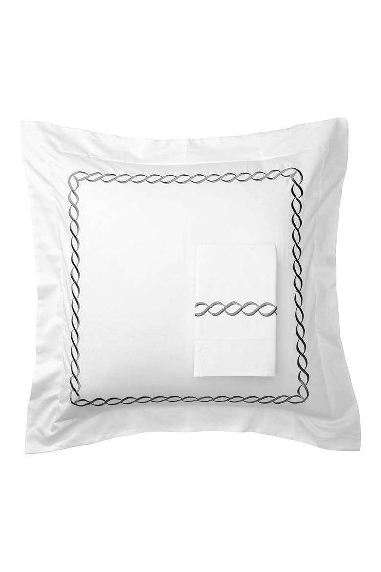 Embroidered Rope 600 Thread Count 100% Cotton 26" Square Pillow Sham - Set of 2, Main, color, GREY
