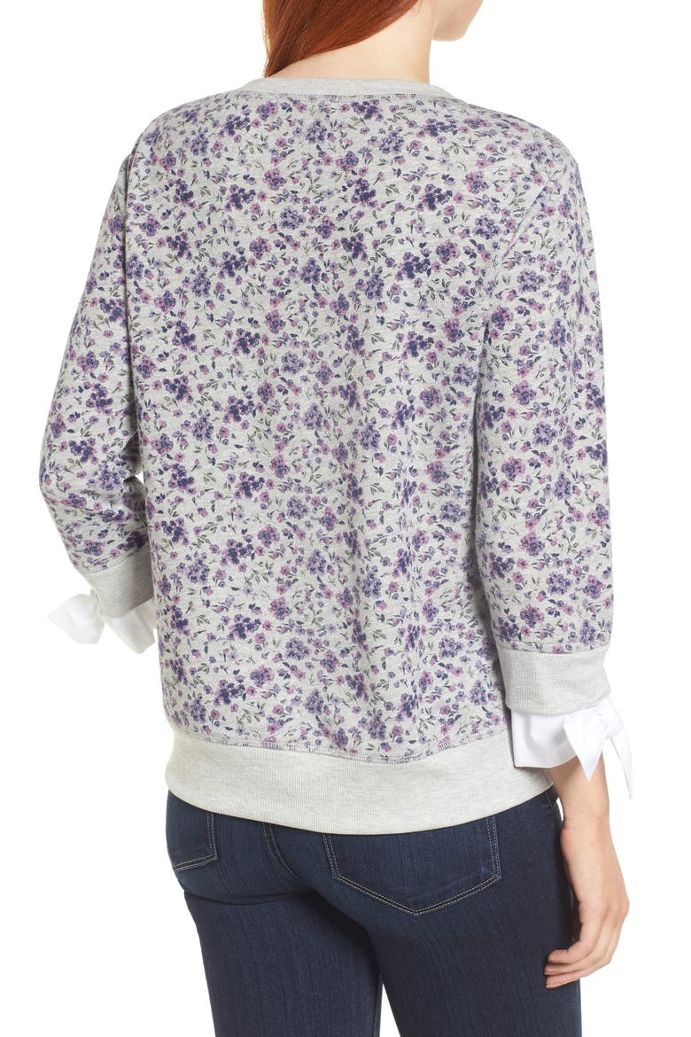Gibson Poplin Cuff Sweatshirt, Alternate, color, GREY FLORAL W/ WHITE POPLIN