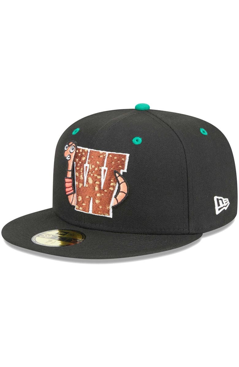 New Era Men's New Era Black Worcester Red Sox Theme Nights Wicked Worms of Worcester  59FIFTY Fitted Hat, Main, color, 