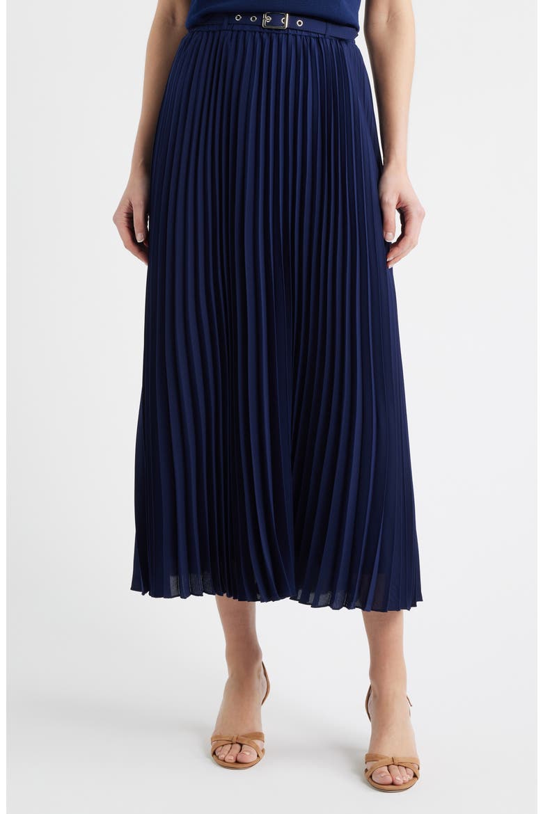 Belted Pleated Midi Skirt, Main, color, DISTANT MOUNTAIN