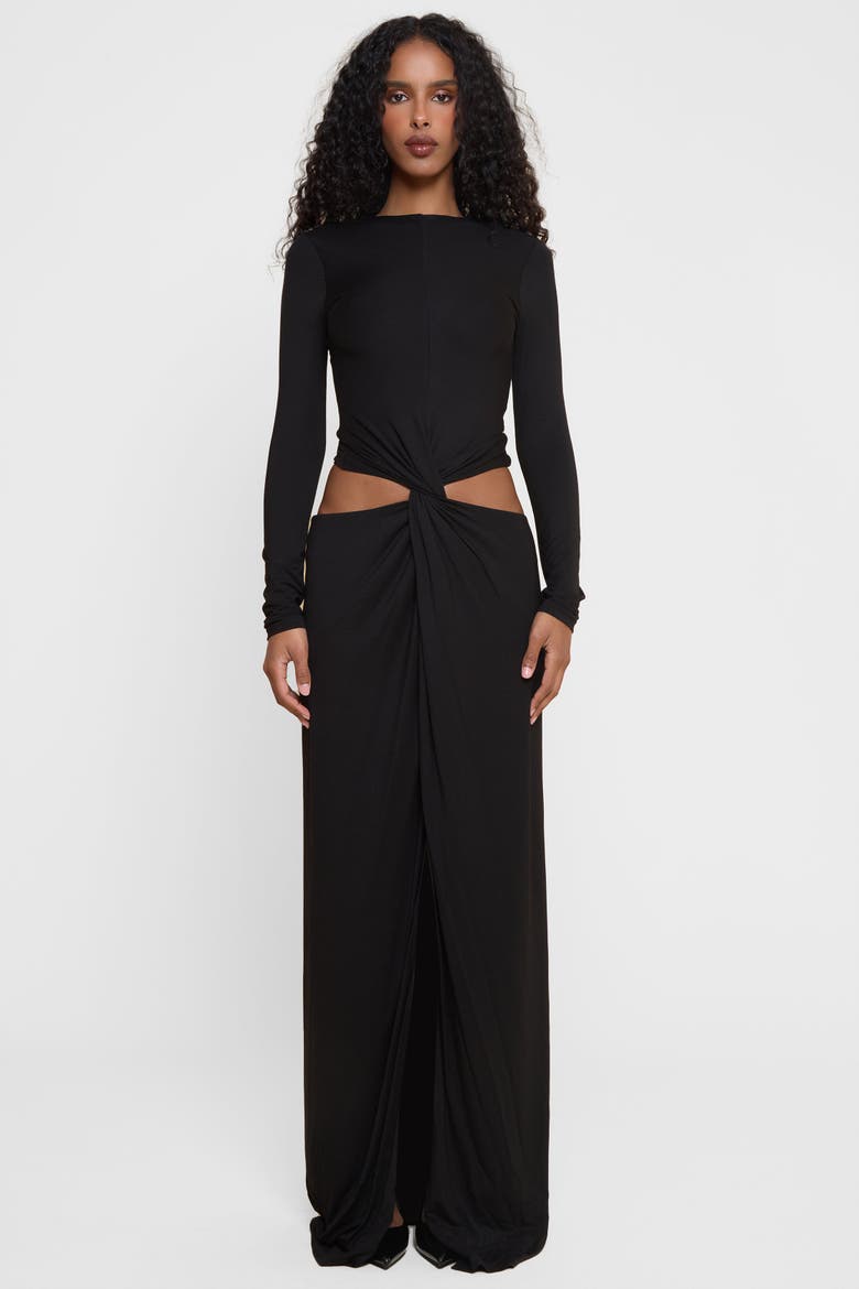 Vacanza Drape Gown, Main, color, Black
