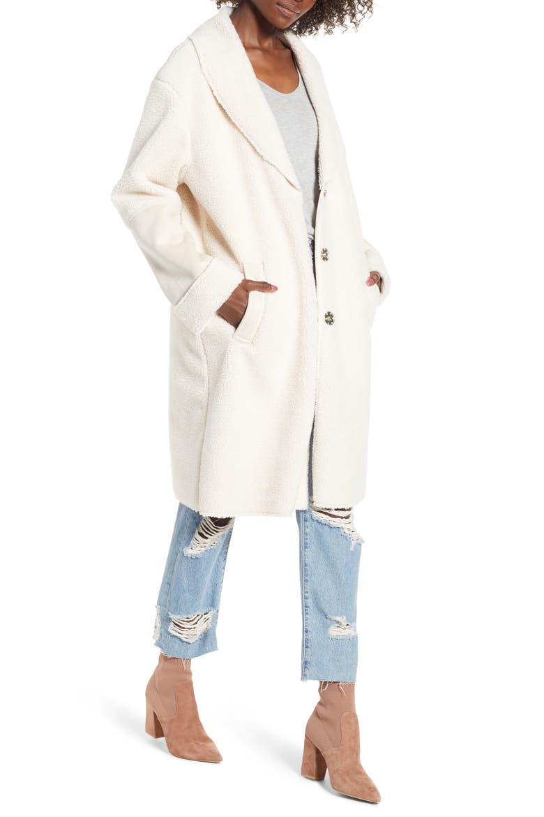 Faux Shearling Long Coat, Main, color, IVORY