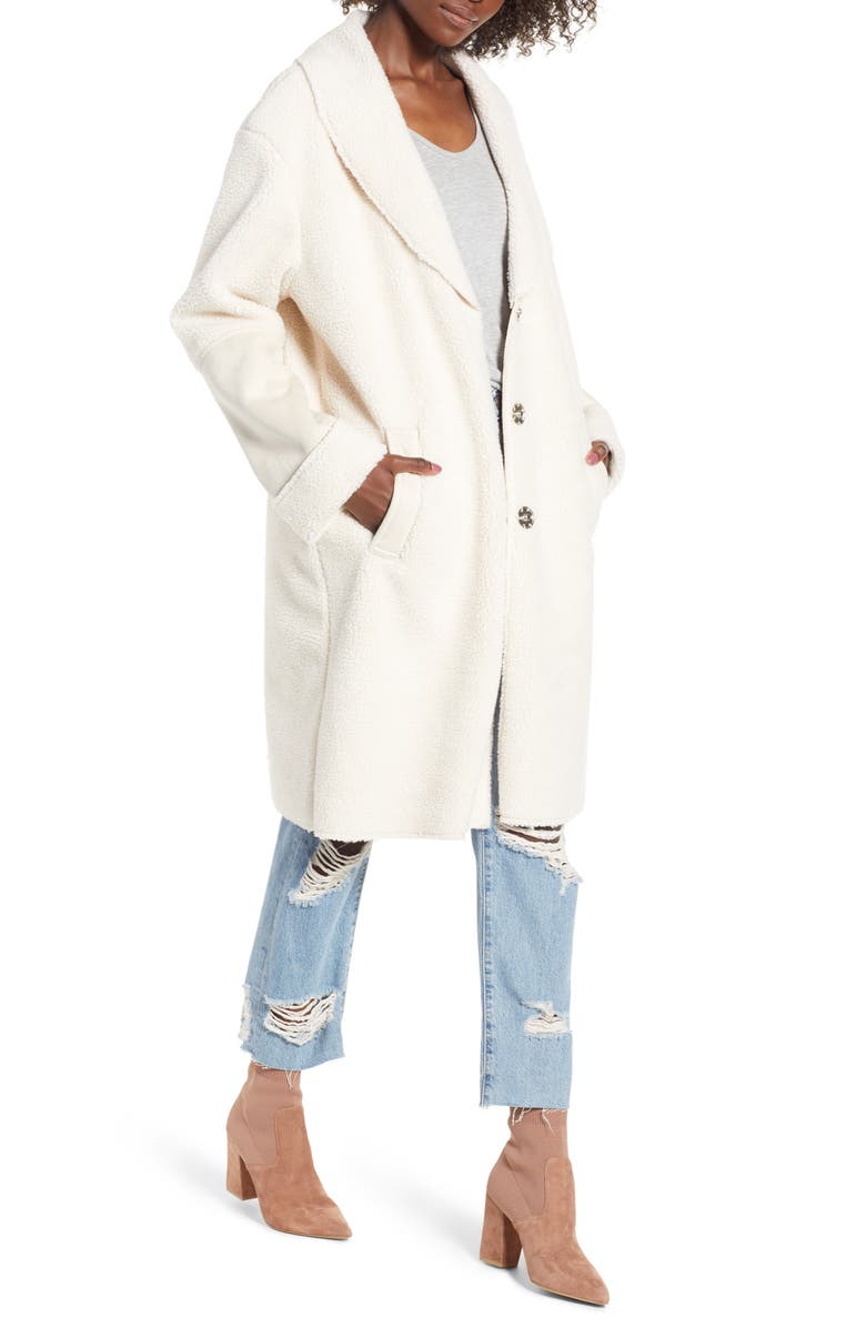 Kensie Faux Shearling Long Coat, Main, color,