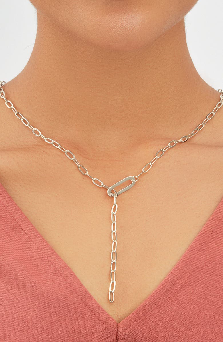 Sterling Forever Chain Link Lariat Necklace, Alternate, color, Silver