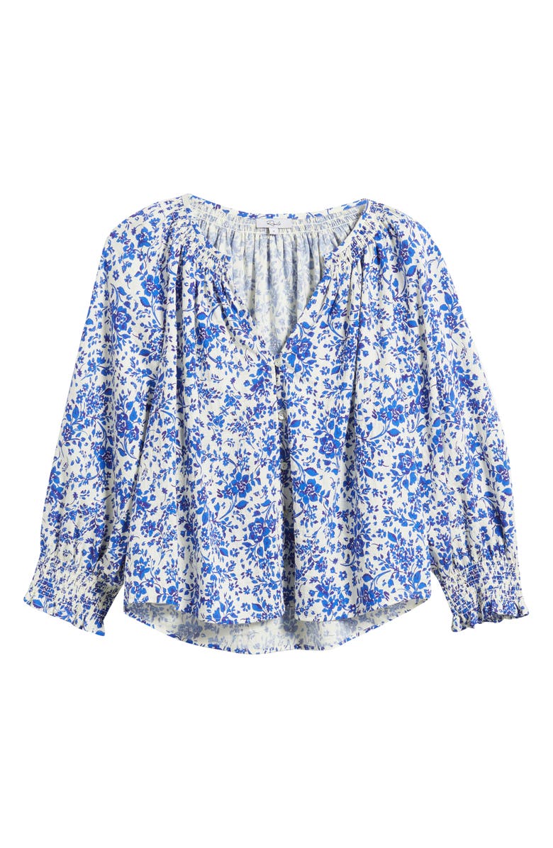 Rails Mariah Floral Smocked Button-Up Peasant Top, Alternate, color, Blue Marguerite