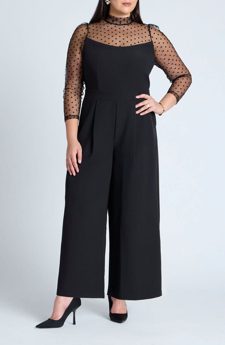 ELOQUII Mesh Mock Neck Jumpsuit, Main, color, 