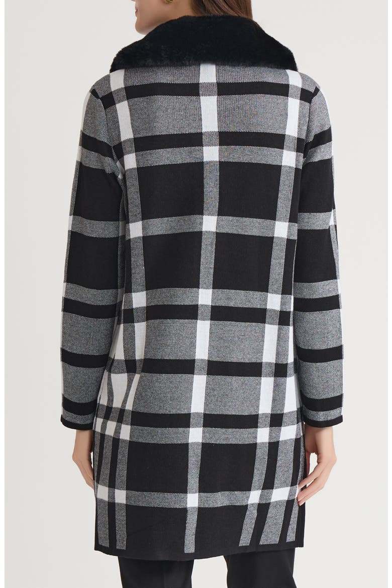 Plaid Coat with Faux Fur Collar, Alternate, color, BLACK/ WHITE