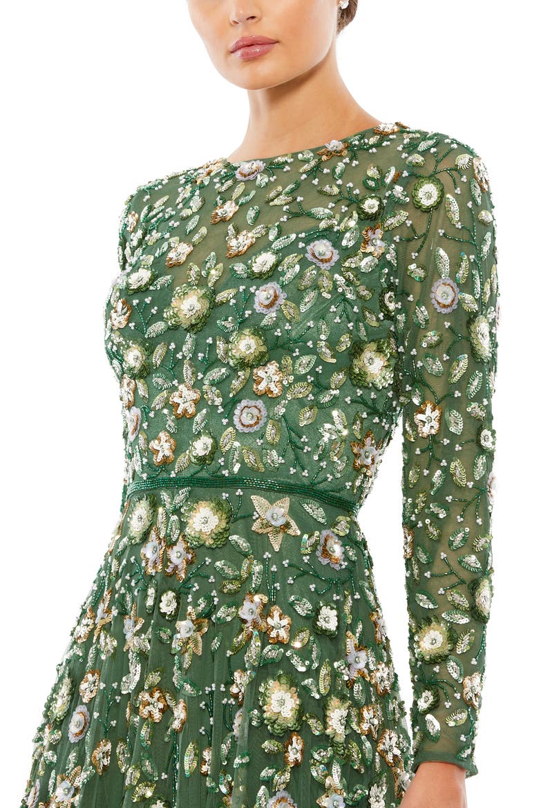 Women's Embellished High Neck Long Sleeve A Line Gown, Alternate, color, SAGE