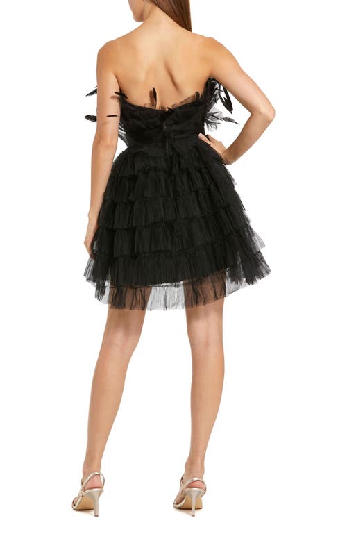 Mac Duggal Feathered Strapless Tulle Fit And Flare Dress In Black