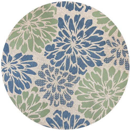 Jonathan Y Zinnia Modern Floral Textured Weave Indoor/outdoor Round Area Rug In Navy/green
