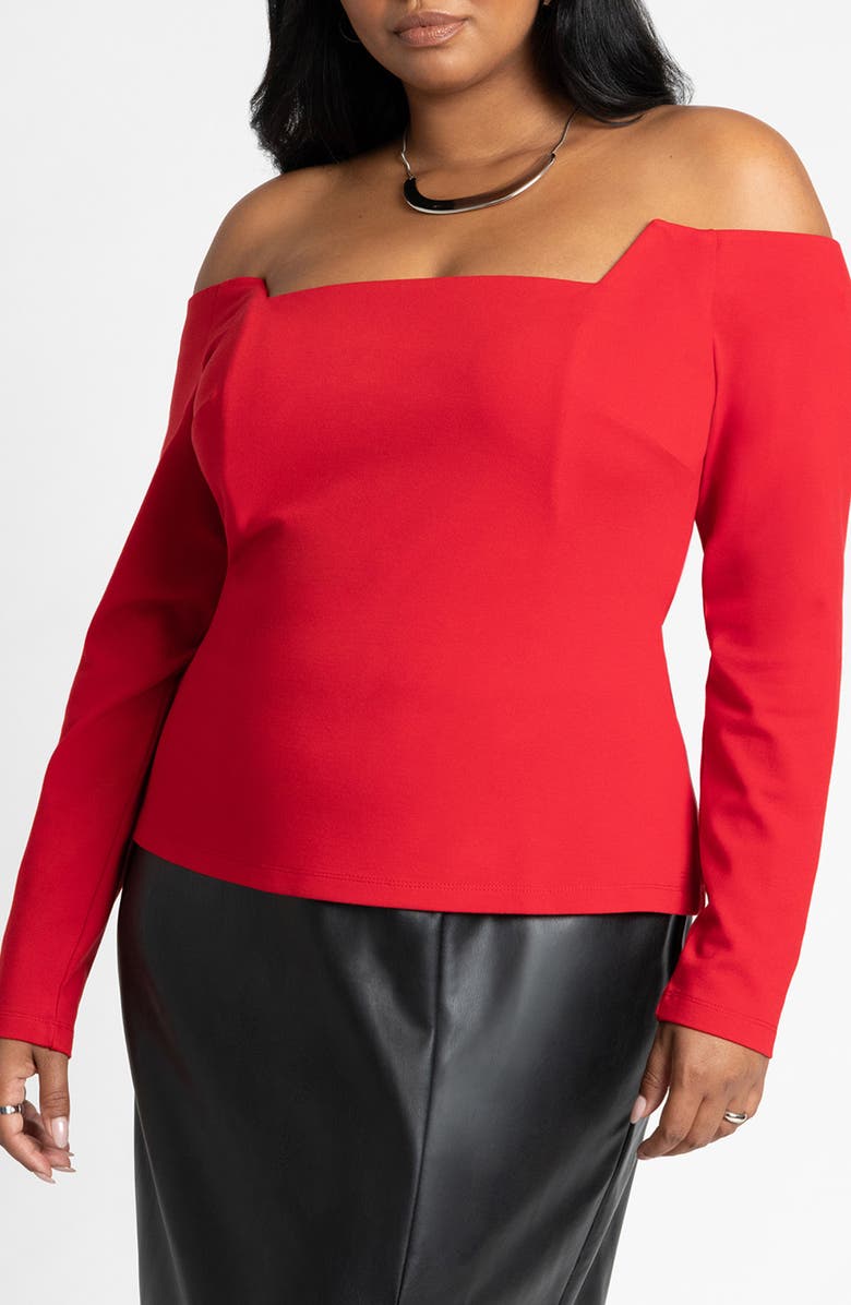 ELOQUII Square Neck Off the Shoulder Top, Main, color,